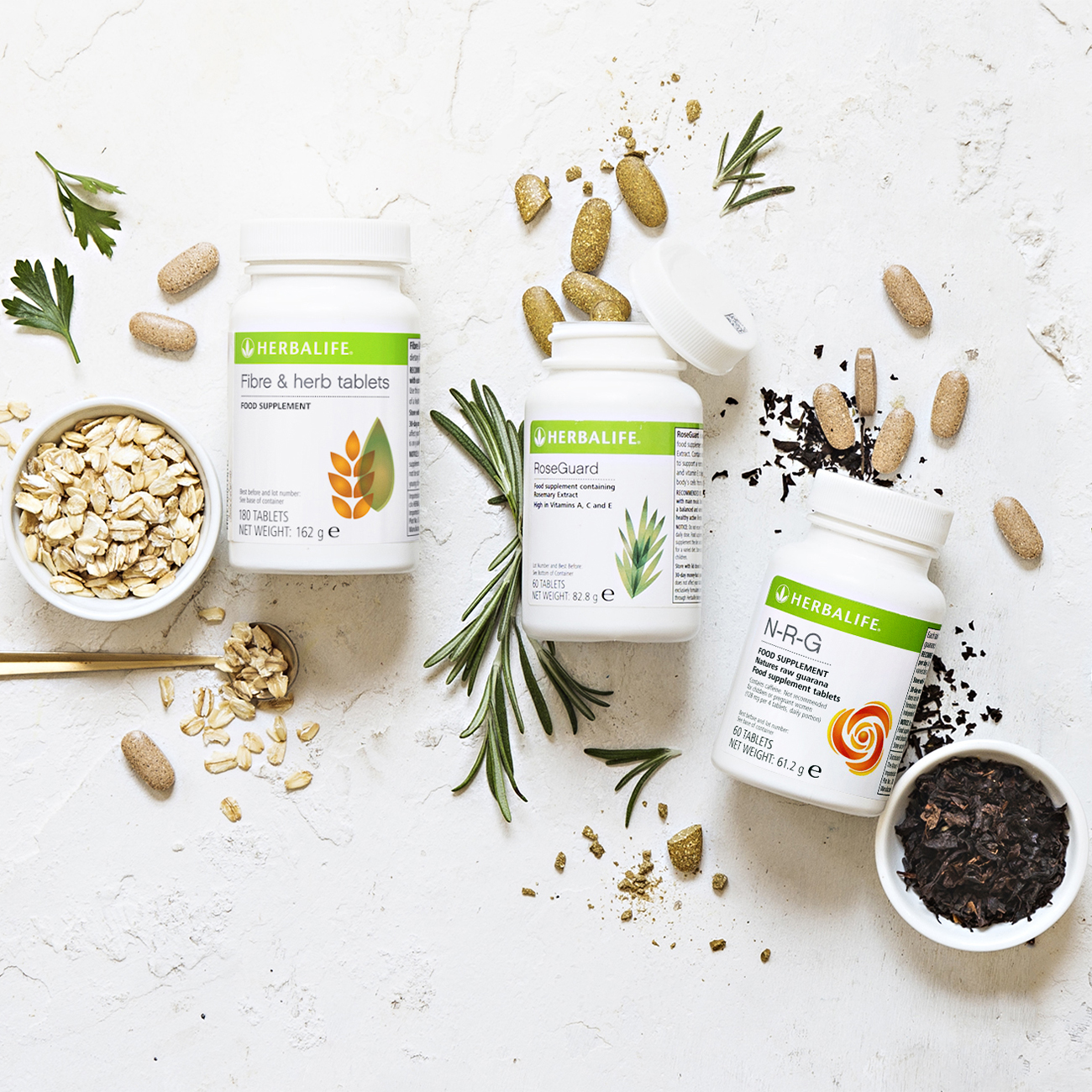 Suplementos Herbalife: fibre, herb, RoseGuard y N-R-G